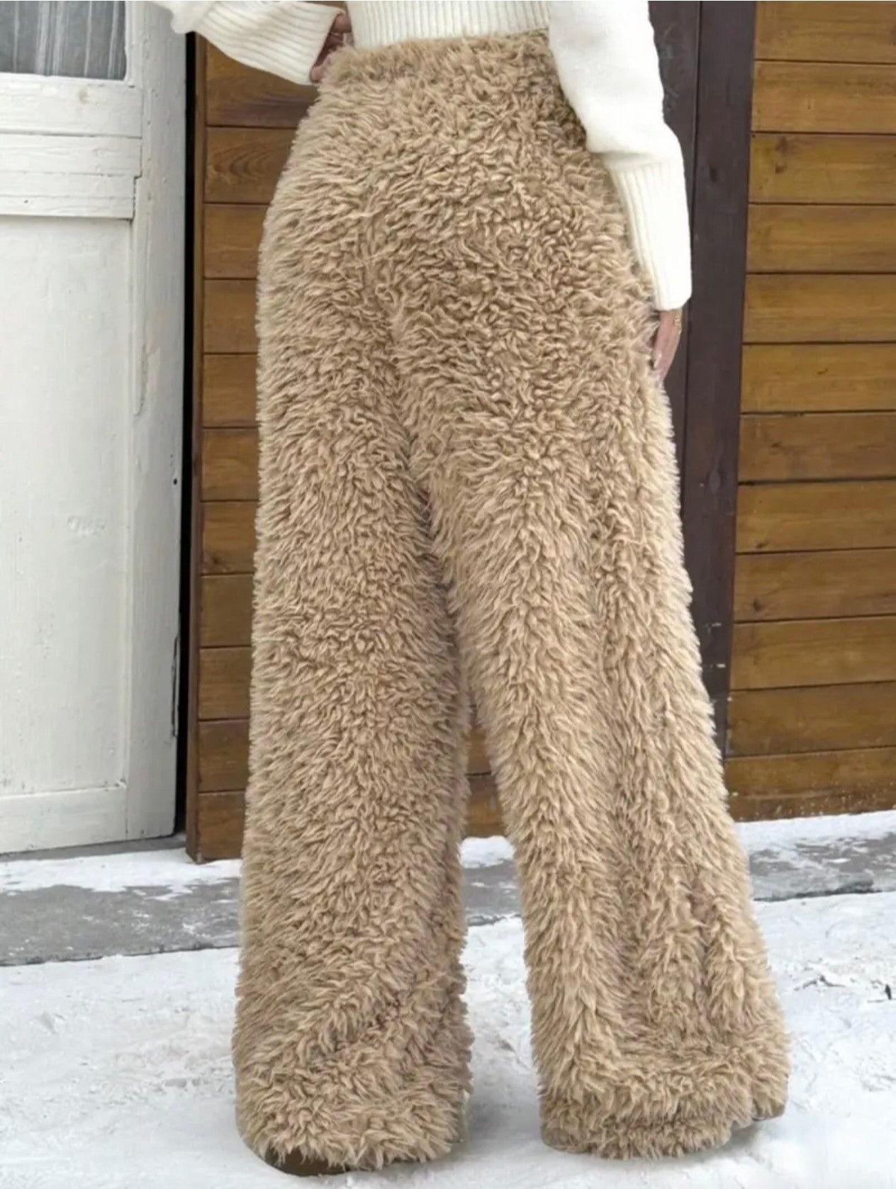 Pantalon Large en Fausse Fourrure "Cosy Cloud" – Beige Sable